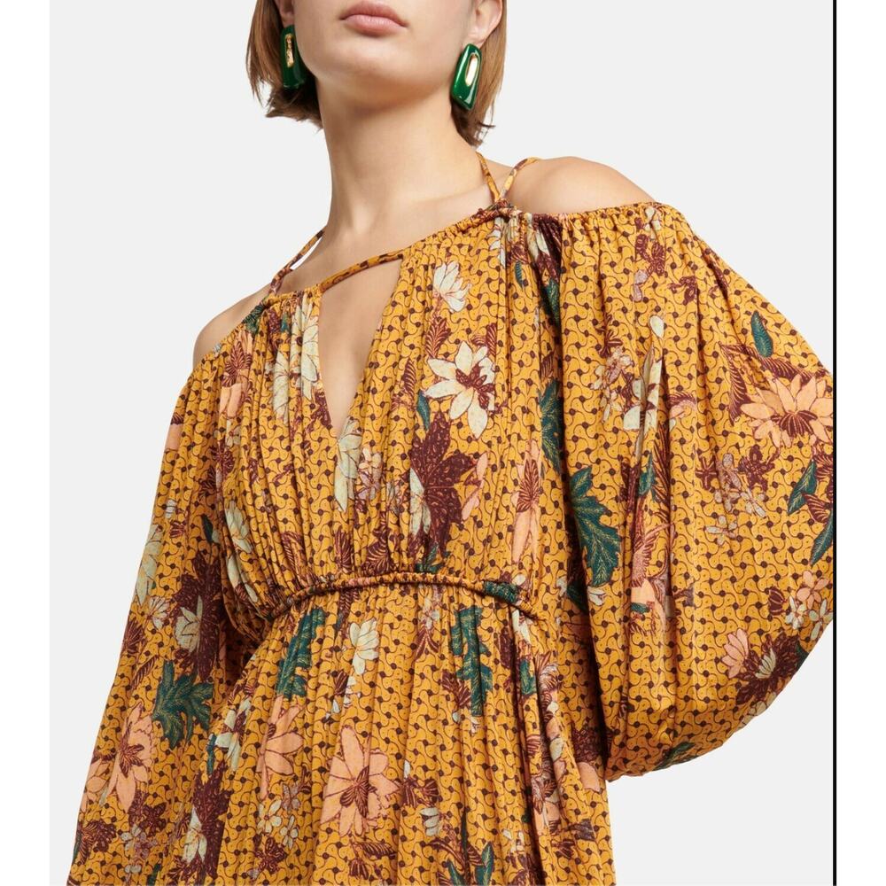 ULLA JOHNSON Floral Printed Noemi Cold Shoulder Midi Dress // S - Picture 2 of 14